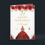 Red Floral Blonde Hair Girl Birthday Card<br><div class="desc">This elegant and glamorous birthday card can be personalized with a name or title such as daughter, granddaughter, niece, friend etc. The design features a beautiful princess with blonde hair and fair skin in a red ball gown. The text combines handwritten script and modern sans serif fonts for a classy...</div>