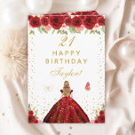 Red Floral Blonde Hair Girl Happy Birthday Card<br><div class="desc">This elegant and glamorous birthday card can be personalized with a name or title such as daughter, granddaughter, niece, friend etc. The design features a beautiful princess with blonde hair and fair skin in a red ball gown. The text combines handwritten script and modern sans serif fonts for a classy...</div>