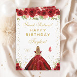 Red Floral Blonde Hair Girl Sweet Sixteen Card<br><div class="desc">This elegant and glamorous sweet sixteen birthday card can be personalized with a name or title such as daughter, granddaughter, niece, friend etc. The design features a beautiful princess with blonde hair and fair skin in a red ball gown. The text combines handwritten script and modern sans serif fonts for...</div>