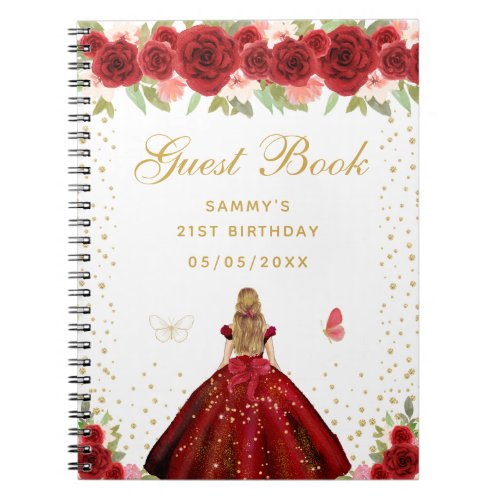 Red Floral Blonde Hair Princess Guest Book
