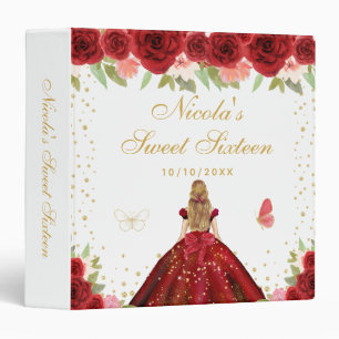 Red Floral Blonde Hair Princess Sweet Sixteen 3 Ring Binder