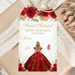 Red Floral Blonde Hair Princess Sweet Sixteen Gift Tags<br><div class="desc">This elegant and glamorous sweet sixteen birthday gift tag can be personalized with a name. The design features a beautiful princess with blonde hair and fair skin in a red ball gown. The text combines handwritten script and modern sans serif fonts for a classy and sophisticated look. The floral arrangements,...</div>
