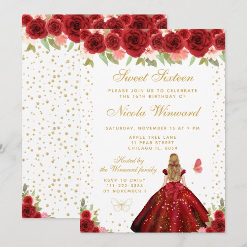 Red Floral Blonde Hair Princess Sweet Sixteen
