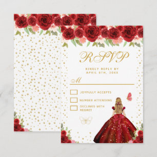 Red Floral Blonde Hair Princess Sweet Sixteen RSVP Card