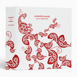 Red Floral Boho Peacock Eastern Chic Asian Wedding Binder