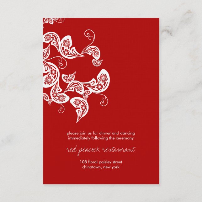 Red Floral Boho Peacock Eastern Chic Asian Wedding Enclosure Card (Front)