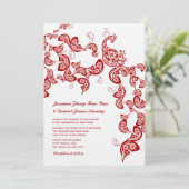 Red Floral Boho Peacock Eastern Chic Asian Wedding Invitation (Standing Front)