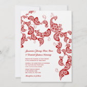 Red Floral Boho Peacock Eastern Chic Asian Wedding Invitation (Front)