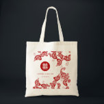 Red Floral Boho Peacock Elegant Chinese Wedding Tote Bag<br><div class="desc">Elegant bohemian red and white peacock design with floral details and a tail made of paisley shapes, paired with a chinese double happiness symbol in a simple circle frame. A very unique, chic and classy asian themed wedding design for the modern and stylish couple. The double happiness is a very...</div>