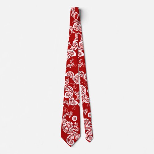 Red Floral Boho Peacock Elegant Eastern Chic Asian Neck Tie