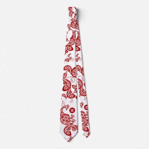 Red Floral Boho Peacock Elegant Eastern Chic Asian Tie