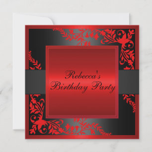 Red Floral Border Birthday Invitation
