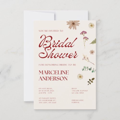 Red Floral Botanical Bridal Shower Invitation 