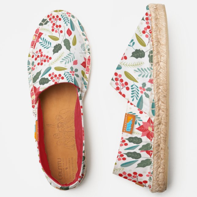 Red Floral Botanical Pattern Espadrilles (Side)