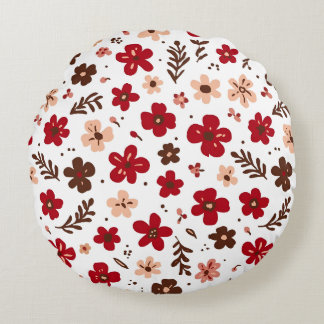 Red Floral Botanical Pattern Round Pillow