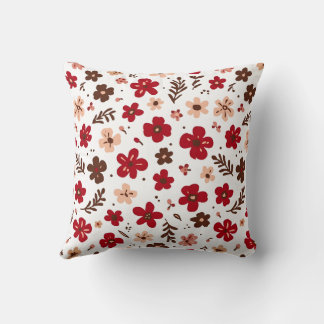 Red Floral Botanical Pattern Throw Pillow