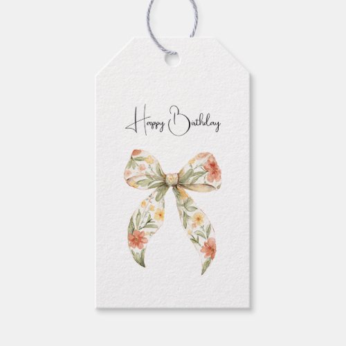Red Floral Bows Birthday Gift Tags