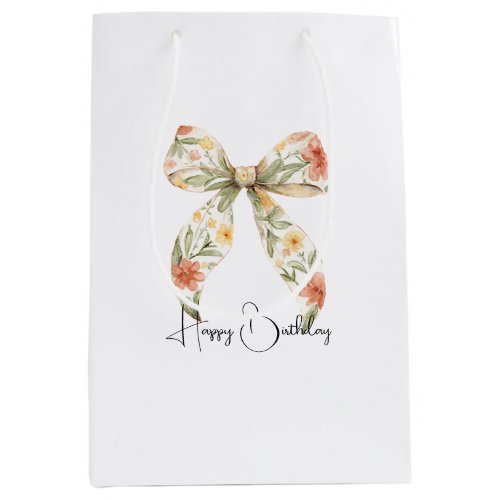 Red Floral Bows Birthday Medium Gift Bag