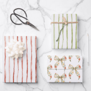 Red Floral Bows Birthday Wrapping Paper Sheets