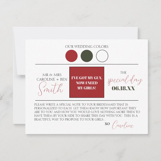 Red Floral Bridesmaid Proposal Detail Card (Back)