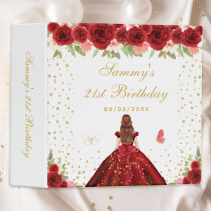 Red Floral Brown Hair Princess Photo Album 3 Ring Binder