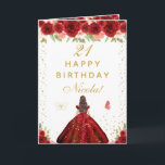 Red Floral Brunette Hair Girl Birthday Card<br><div class="desc">This elegant and glamorous birthday card can be personalized with a name or title such as daughter, granddaughter, niece, friend etc. The design features a beautiful princess with brunette hair and fair skin in a red ball gown. The text combines handwritten script and modern sans serif fonts for a classy...</div>