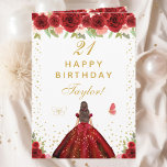 Red Floral Brunette Hair Girl Happy Birthday Card<br><div class="desc">This elegant and glamorous birthday card can be personalized with a name or title such as daughter, granddaughter, niece, friend etc. The design features a beautiful princess with brunette hair and fair skin in a red ball gown. The text combines handwritten script and modern sans serif fonts for a classy...</div>