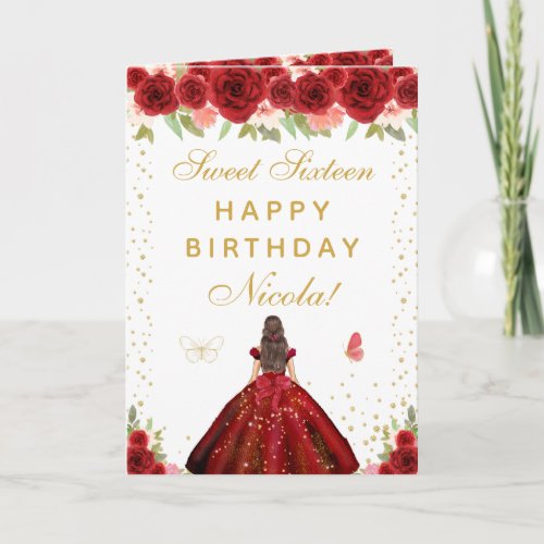 Red Floral Brunette Hair Girl Sweet Sixteen