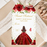 Red Floral Brunette Hair Princess Sweet Sixteen Gift Tags<br><div class="desc">This elegant and glamorous sweet sixteen birthday gift tag can be personalized with a name. The design features a beautiful princess with brunette hair and fair skin in a red ball gown. The text combines handwritten script and modern sans serif fonts for a classy and sophisticated look. The floral arrangements,...</div>