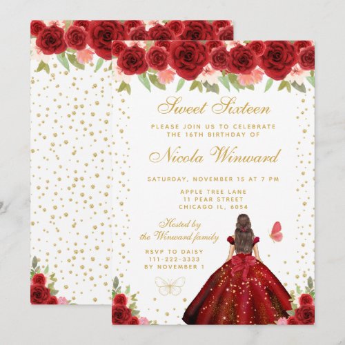 Red Floral Brunette Hair Princess Sweet Sixteen