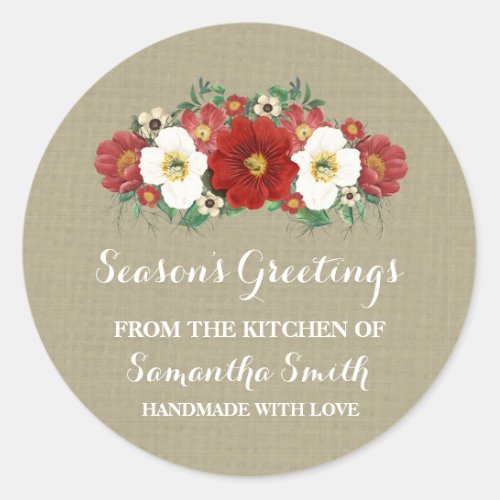 Red Floral Burlap Christmas Baking Sticker