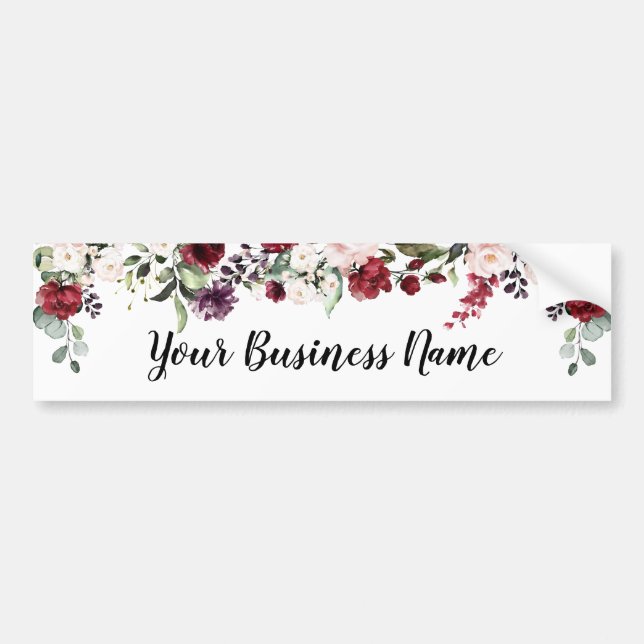 Red Floral Business Name Bumper Sticker (Front)