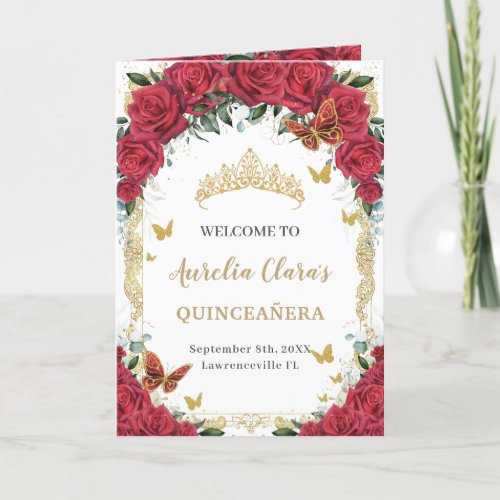 Red Floral Butterflies Quinceaera Order of Events Program
