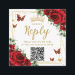 Red Floral Butterflies Quinceanera RSVP QR Code Enclosure Card<br><div class="desc">Elegant Red Floral Square QR Code RSVP Enclosure Cards. Personalize them easily and quickly, simply click the customize it further button to edit the texts, change fonts and fonts colors. Featuring beautiful watercolor red flowers, gold butterflies and a gold geometric frame. Matching items available in store. (c) Somerset Fine Paperie...</div>