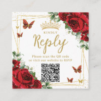 Red Floral Butterflies Quinceanera RSVP QR Code