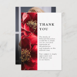 Red Floral Celebration Of Life Funeral Photo Thank You Card