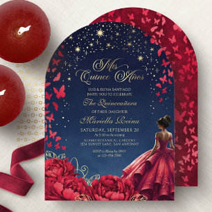 Red Floral Celestial Princess Elegant Quinceanera Invitation