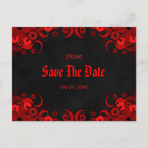 Red Floral Chalkboard Save The Date Announcements