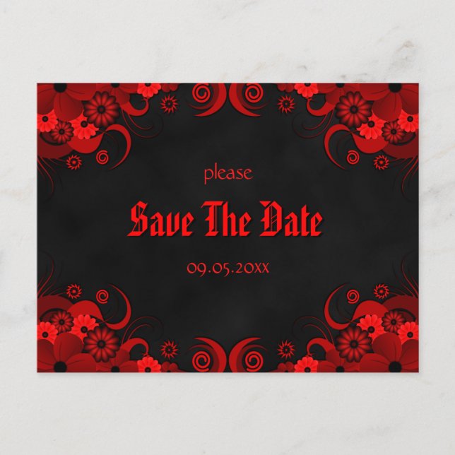Red Floral Chalkboard Save The Date Announcements (Front)