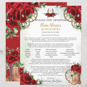 Red Floral Charro Boots Quinceañera Sponsor Letter
