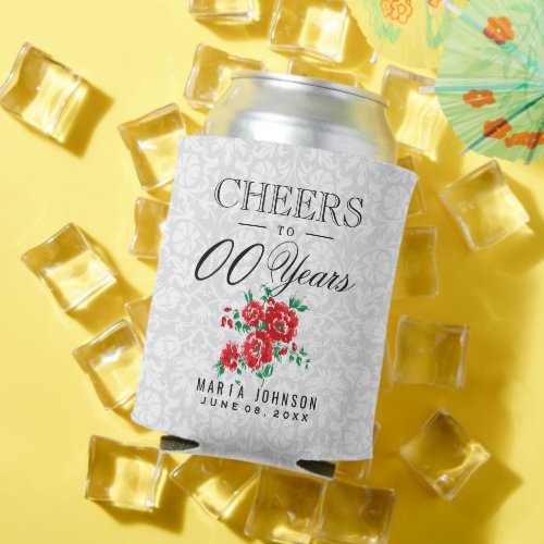 Red Floral _ Cheers to 00th Years  Can Cooler