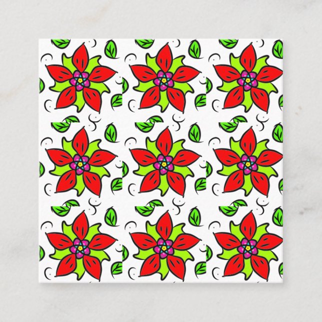 Red Floral Chic Square Business Card (Front)