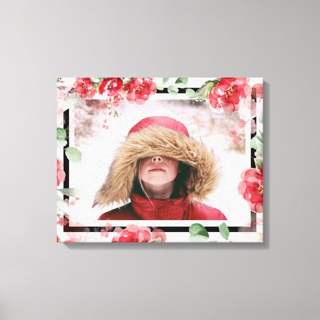 Red Floral Child Photo Canvas Print (Front)