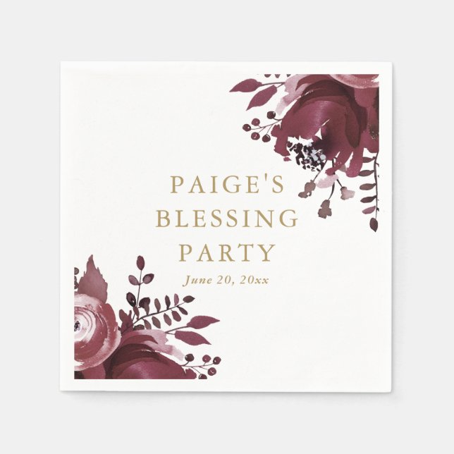 Red Floral Christian Mother and Baby Blessing Napkins (Front)