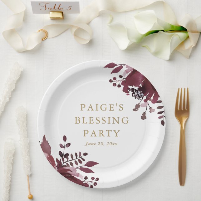 Red Floral Christian Mother and Baby Blessing Paper Plates (Wedding)