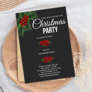 Red Floral Christmas Birthday Invitation