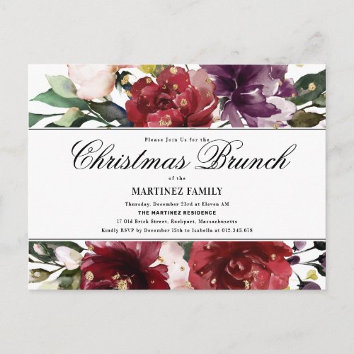 Red Floral Christmas Brunch Invitation Postcard