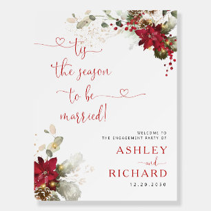 Red Floral Christmas Engagement Party Foam Board