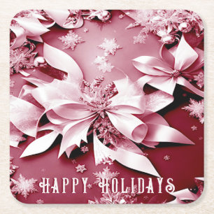 Red Floral Christmas Holiday Paper Coaster