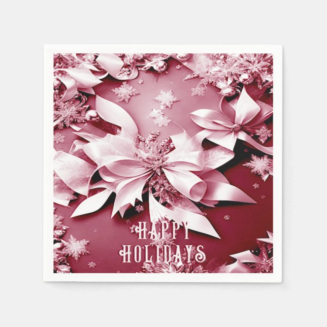 Red Floral Christmas Holiday Paper Napkin (Front)